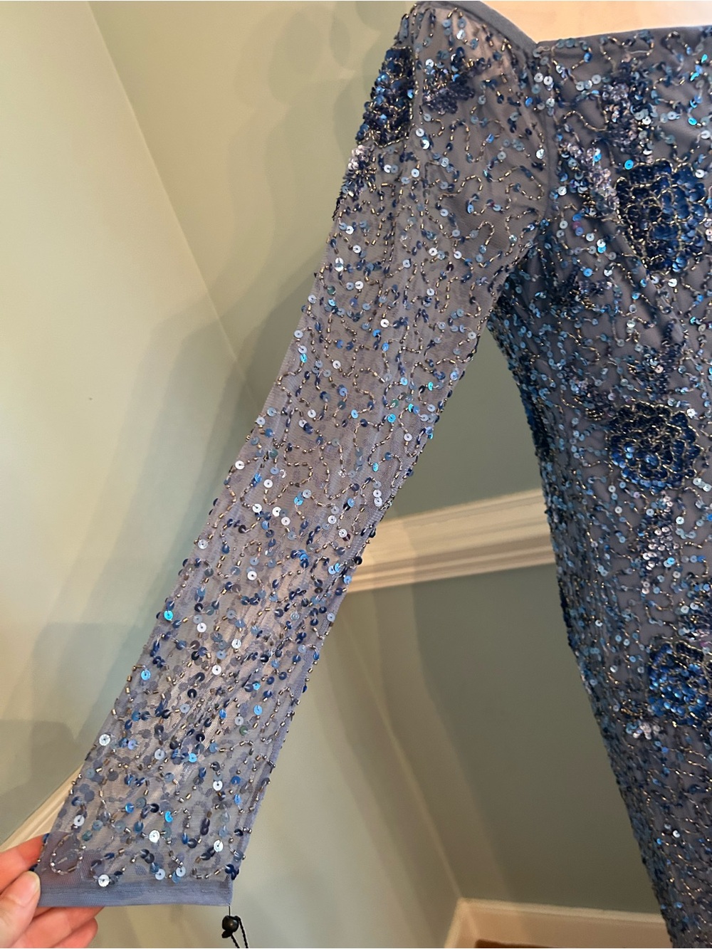 Adrianna Papell Blue Sequin Floral Evening Dress size 12 - Picture 4 of 10
